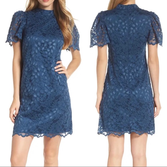 Eliza J Lace A-Line Dress Flutter Sleeves Mini